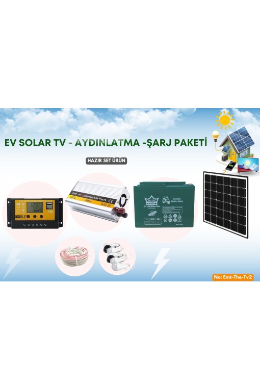 Ev Solar TV & Aydınlatma Şarj Paketi | Güneş Enerjili Elektrik Sistemi Tv2 Ev Solar TV & Aydınlatma Şarj Paketi | Güneş Enerjili Elektrik Sistemi Tv2
